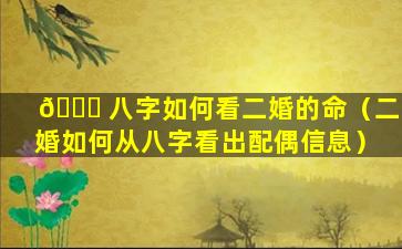 🐘 八字如何看二婚的命（二婚如何从八字看出配偶信息）